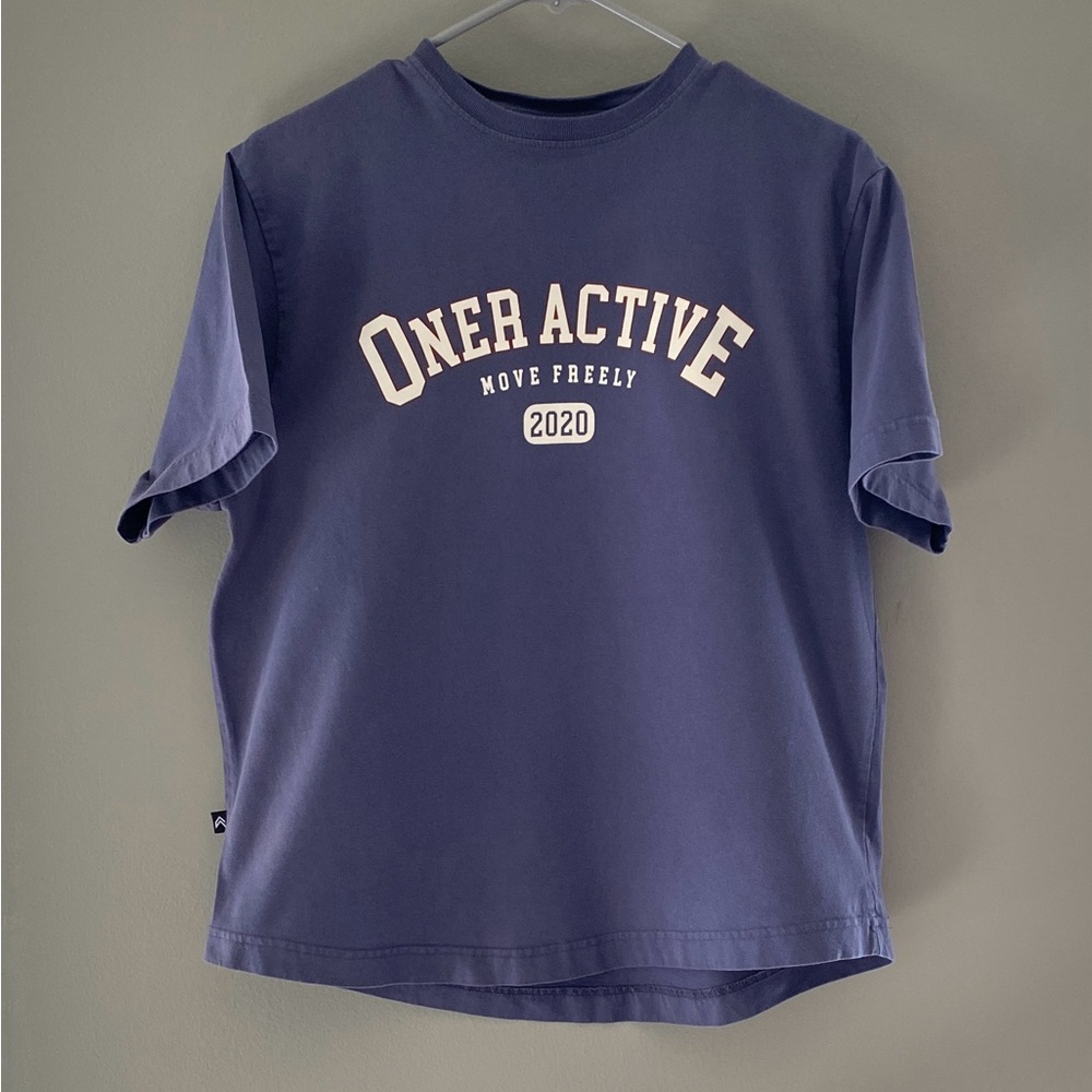 Oner active vintage blue short sleeve XS birthday edition shirt.